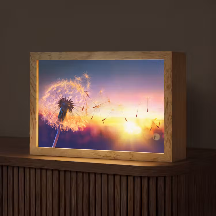Paardenbloem - Bloemen - Zonsondergang - Horizon - Nacht Light Box met kabel (Tafellamp) klein -z3d_website