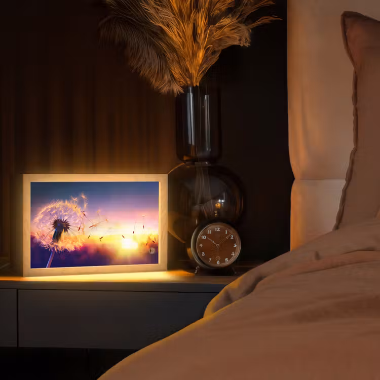 Paardenbloem - Bloemen - Zonsondergang - Horizon - Nacht Light Box met kabel (Tafellamp) klein -sfeer1