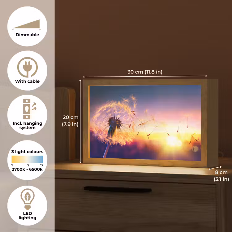 Paardenbloem - Bloemen - Zonsondergang - Horizon - Nacht Light Box met kabel (Tafellamp) klein -USP_EN