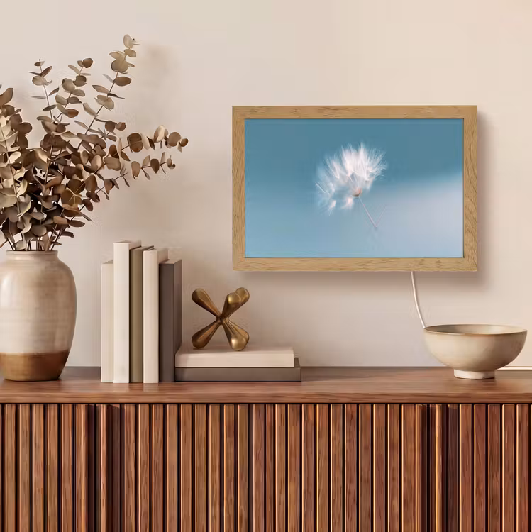 Paardenbloempluisje - Blauw - Lucht Light Box met kabel (Tafellamp) klein -sfeer2
