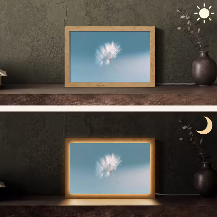 Paardenbloempluisje - Blauw - Lucht Light Box met kabel (Tafellamp) klein -sfeer3