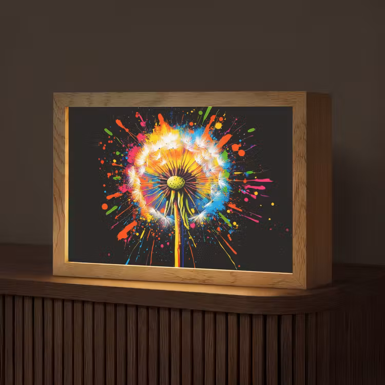 Paardenbloem - Graffiti - Kleurrijk - Bloemen - Natuur Light Box met kabel (Tafellamp) klein -z3d_website