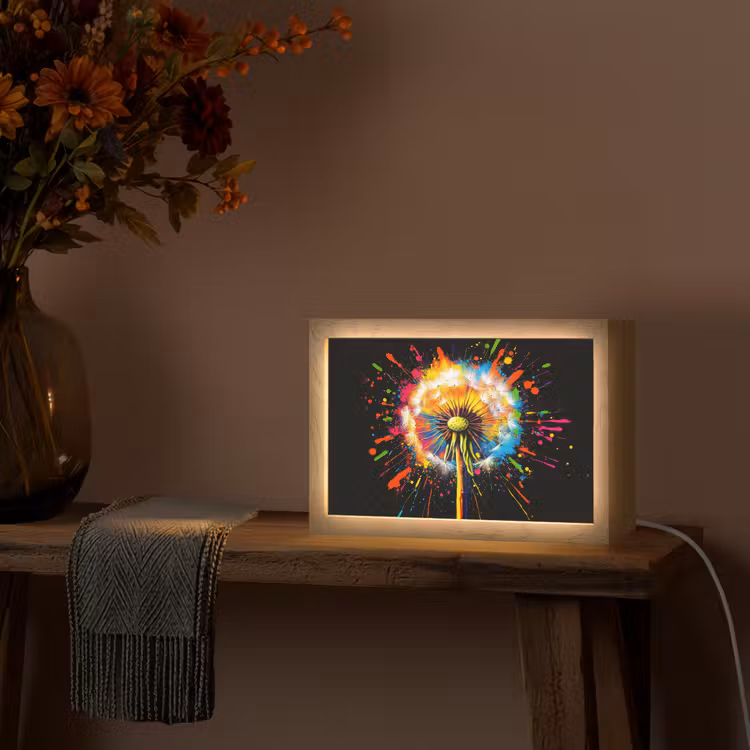 Paardenbloem - Graffiti - Kleurrijk - Bloemen - Natuur Light Box met kabel (Tafellamp) klein -sfeer4