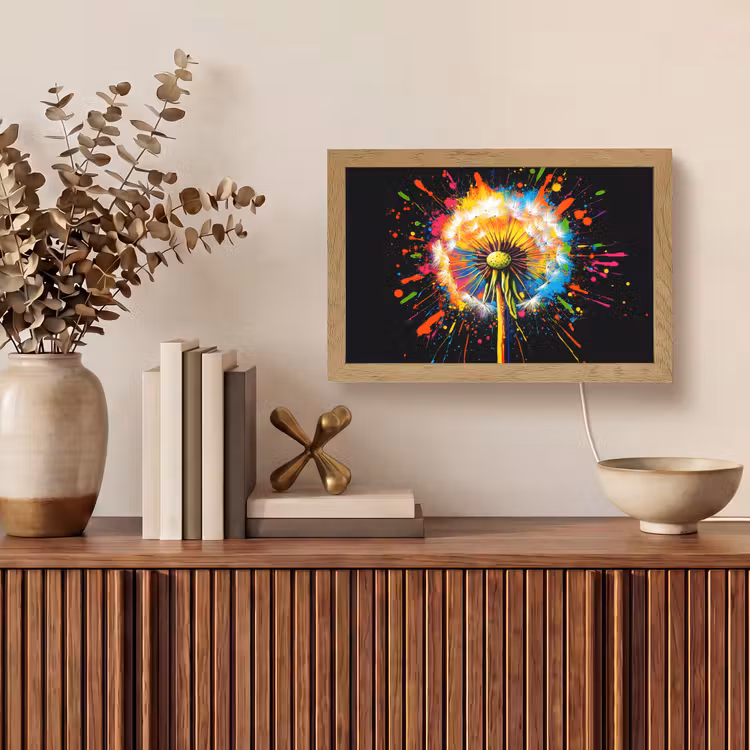 Paardenbloem - Graffiti - Kleurrijk - Bloemen - Natuur Light Box met kabel (Tafellamp) klein -sfeer2
