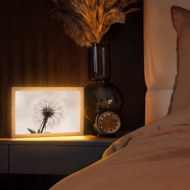 Paardenbloem - Minimalistisch - Wit Light Box met kabel (Tafellamp) klein -sfeer1