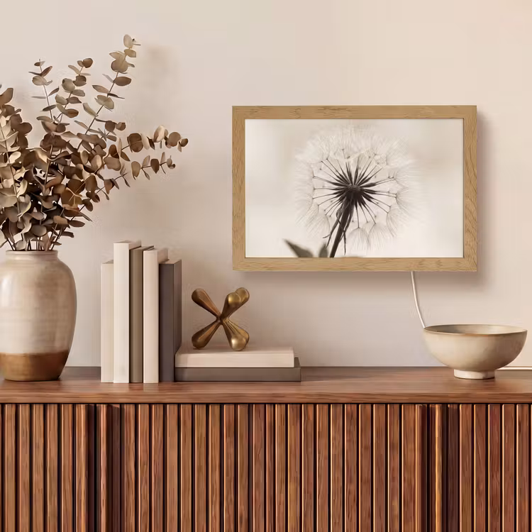 Paardenbloem - Minimalistisch - Wit Light Box met kabel (Tafellamp) klein -sfeer2