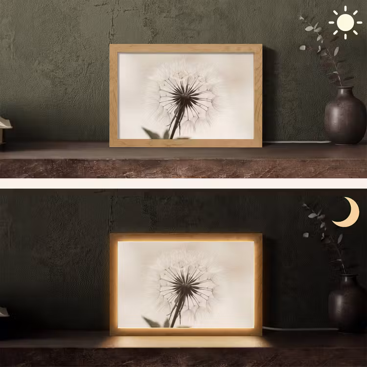 Paardenbloem - Minimalistisch - Wit Light Box met kabel (Tafellamp) klein -sfeer3