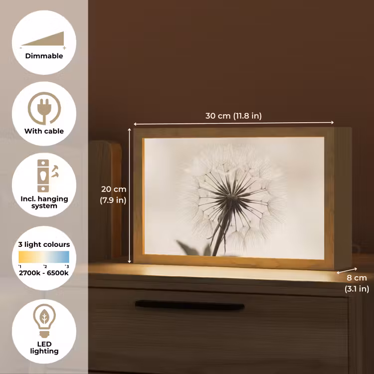 Paardenbloem - Minimalistisch - Wit Light Box met kabel (Tafellamp) klein -USP_EN