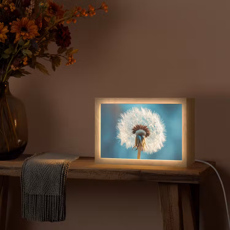 Paardenbloem - Natuur - Bloemen - Blauw Light Box met kabel (Tafellamp) klein -sfeer4