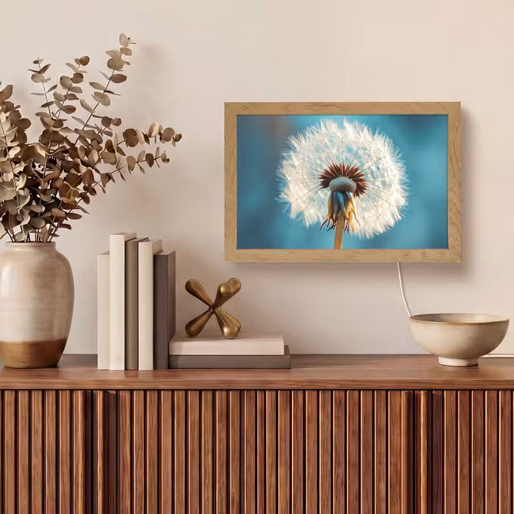 Paardenbloem - Natuur - Bloemen - Blauw Light Box met kabel (Tafellamp) klein -sfeer2