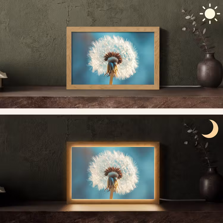 Paardenbloem - Natuur - Bloemen - Blauw Light Box met kabel (Tafellamp) klein -sfeer3