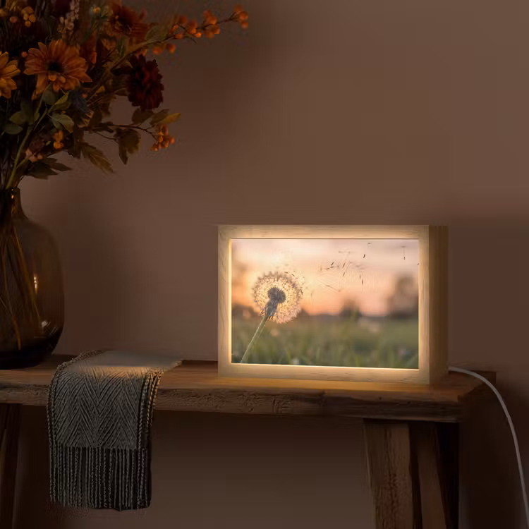 Paardenbloem - Zonsondergang - Veld Light Box met kabel (Tafellamp) klein -sfeer4