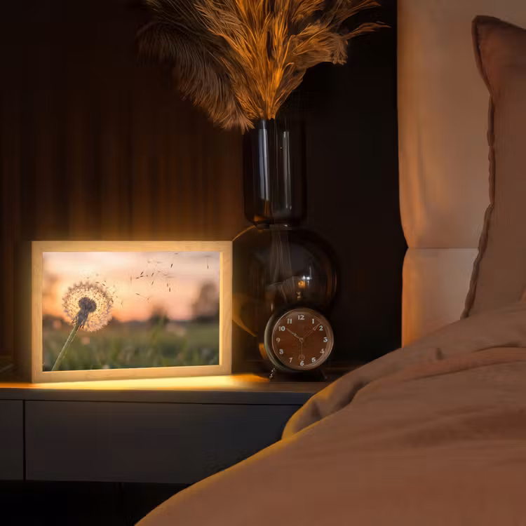 Paardenbloem - Zonsondergang - Veld Light Box met kabel (Tafellamp) klein -sfeer1