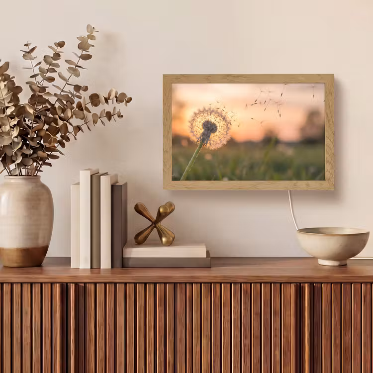 Paardenbloem - Zonsondergang - Veld Light Box met kabel (Tafellamp) klein -sfeer2