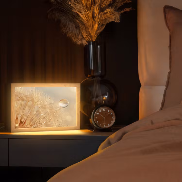 Paardenbloem - Water - Natuur - Planten - Modern Light Box met kabel (Tafellamp) klein -sfeer1