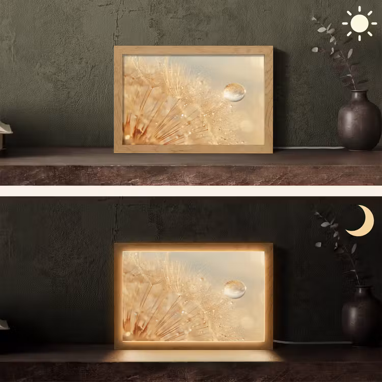 Paardenbloem - Water - Natuur - Planten - Modern Light Box met kabel (Tafellamp) klein -sfeer3