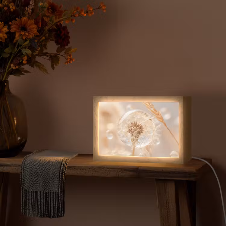 Paardenbloem - Water - Natuur - Stilleven - Modern Light Box met kabel (Tafellamp) klein -sfeer4