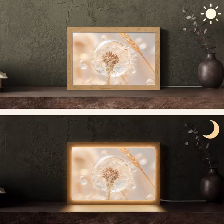 Paardenbloem - Water - Natuur - Stilleven - Modern Light Box met kabel (Tafellamp) klein -sfeer3