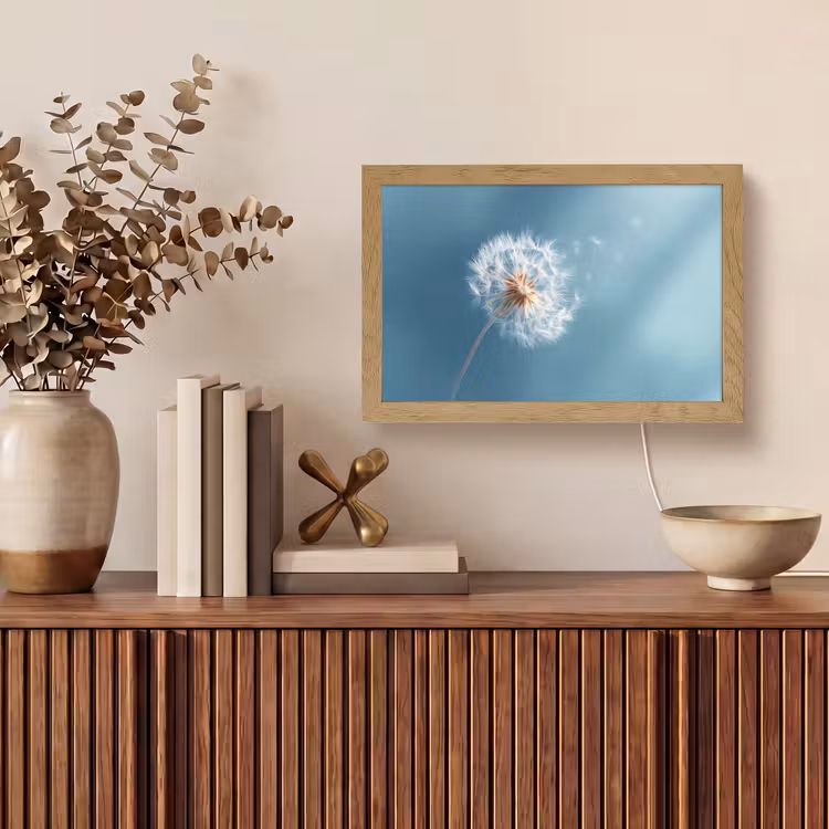 Paardenbloem - Wind - Blauw Light Box met kabel (Tafellamp) klein -sfeer2