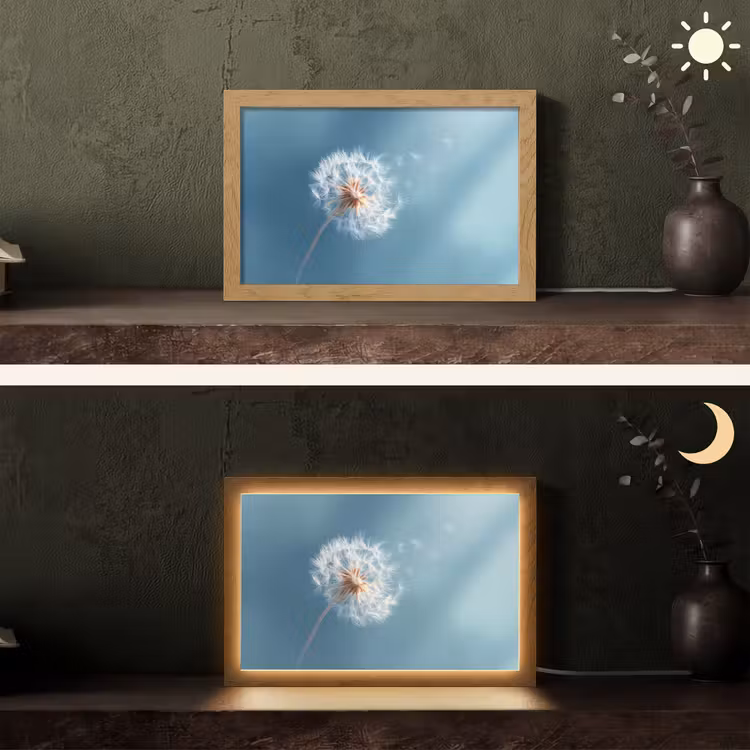 Paardenbloem - Wind - Blauw Light Box met kabel (Tafellamp) klein -sfeer3