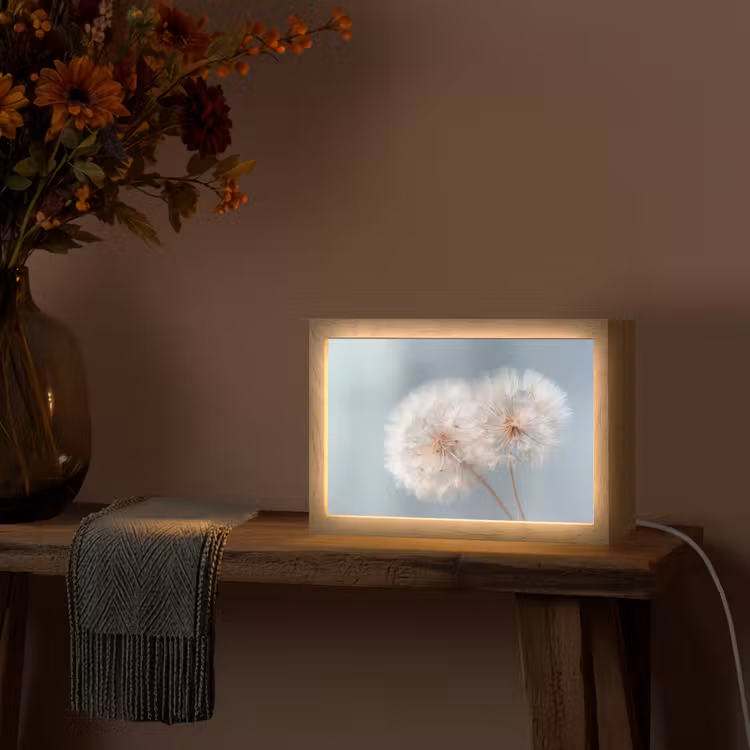 Paardenbloemen - Pluisjes - Wit Light Box met kabel (Tafellamp) klein -sfeer4