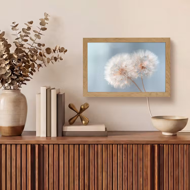 Paardenbloemen - Pluisjes - Wit Light Box met kabel (Tafellamp) klein -sfeer2