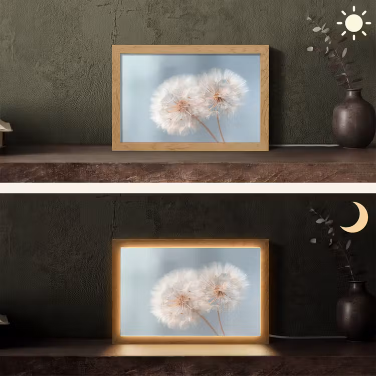 Paardenbloemen - Pluisjes - Wit Light Box met kabel (Tafellamp) klein -sfeer3