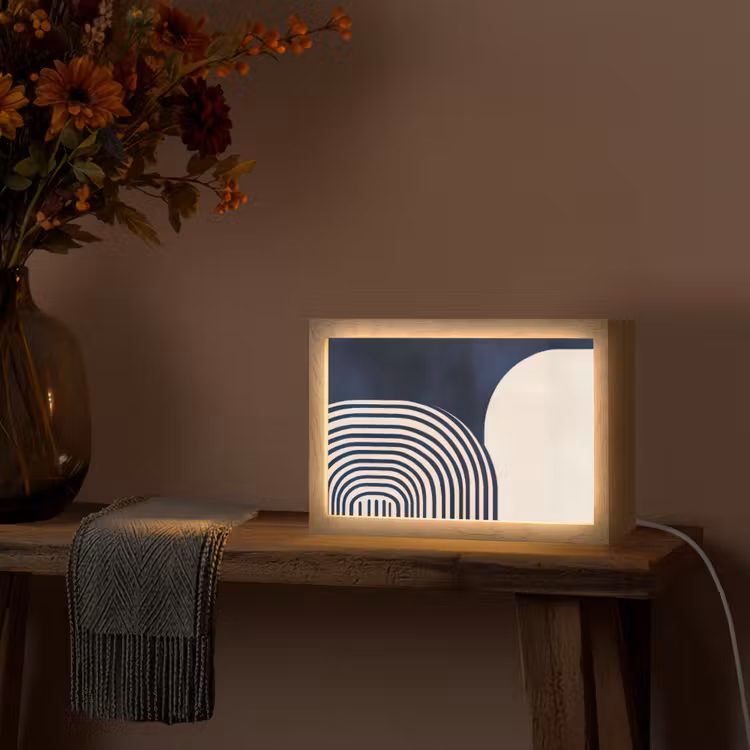 Donkerblauw - Abstract - Lijnen Light Box met kabel (Tafellamp) klein -sfeer4