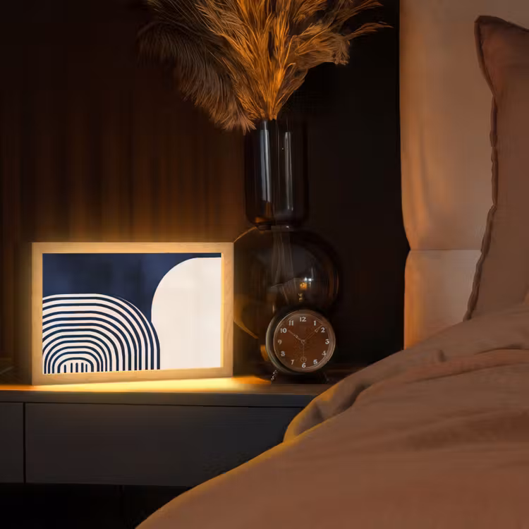 Donkerblauw - Abstract - Lijnen Light Box met kabel (Tafellamp) klein -sfeer1