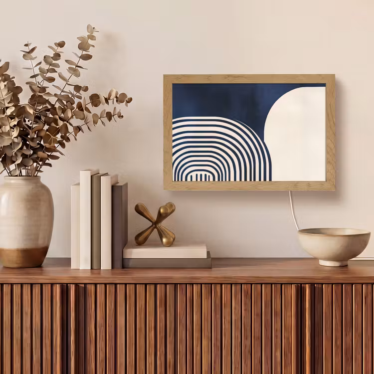 Donkerblauw - Abstract - Lijnen Light Box met kabel (Tafellamp) klein -sfeer2