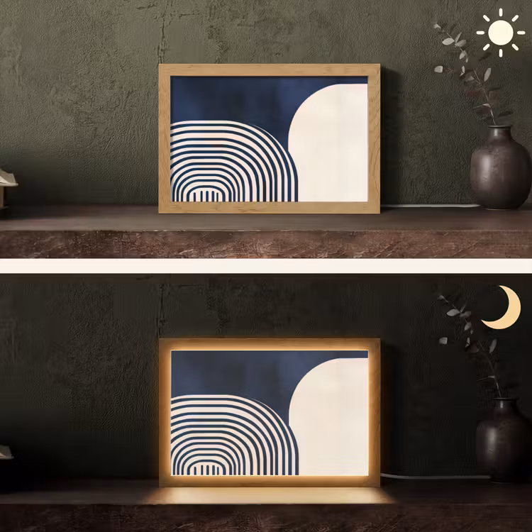 Donkerblauw - Abstract - Lijnen Light Box met kabel (Tafellamp) klein -sfeer3