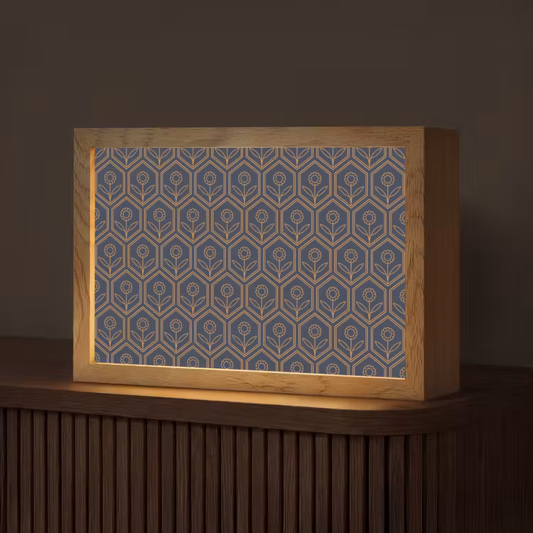 Donkerblauw - Patroon - Bloem - Symmetrisch Light Box met kabel (Tafellamp) klein 924 -z3d_website