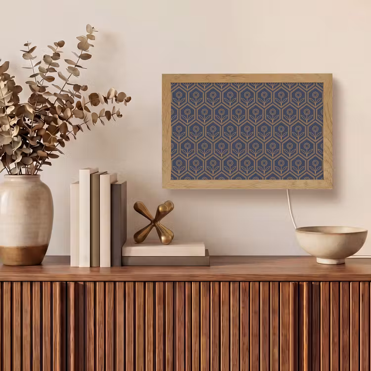 Donkerblauw - Patroon - Bloem - Symmetrisch Light Box met kabel (Tafellamp) klein 924 -sfeer2