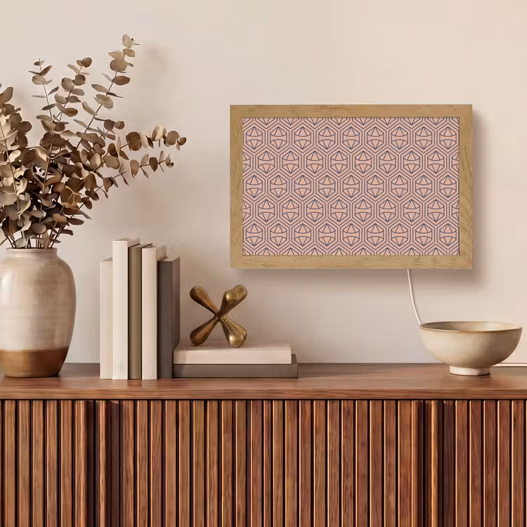 Donkerblauw - Roze - Patroom - Symmetrisch Light Box met kabel (Tafellamp) klein 924 -sfeer2