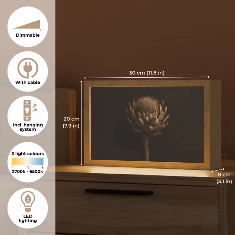 Donkerbruin - Bloem - Textuur - Artisjok Light Box met kabel (Tafellamp) klein -USP_EN