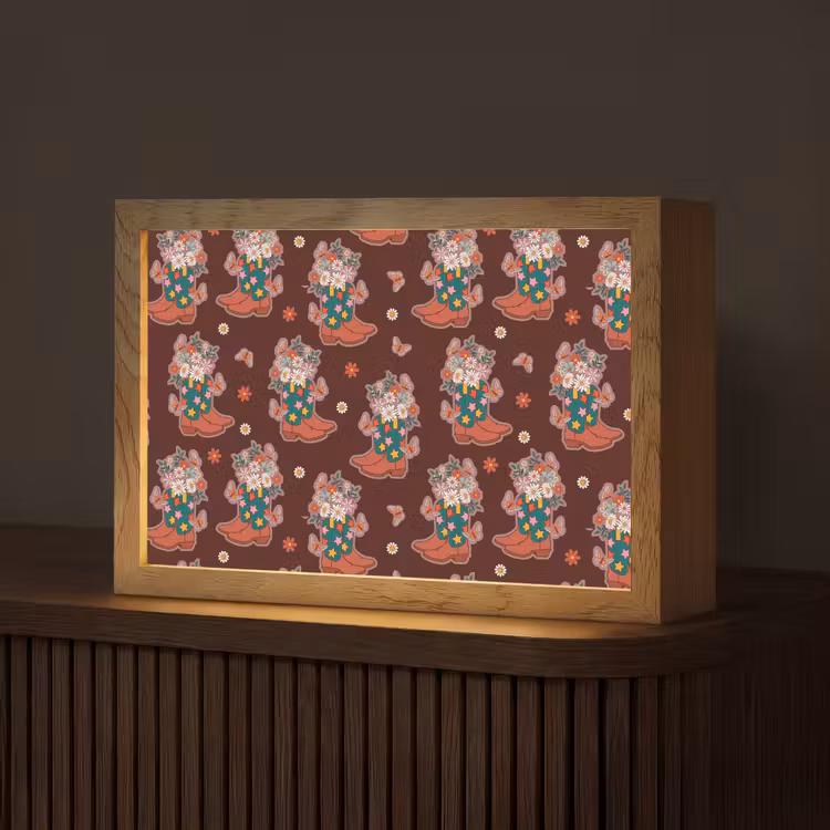 Donker - Cowboy - Laars - Patroon Light Box met kabel (Tafellamp) klein 924 -z3d_website