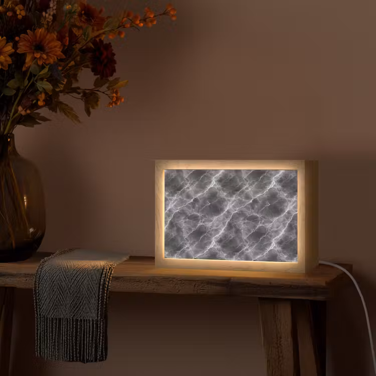 Donkergrijs - Bliksem - Marmer Light Box met kabel (Tafellamp) klein 924 -sfeer4