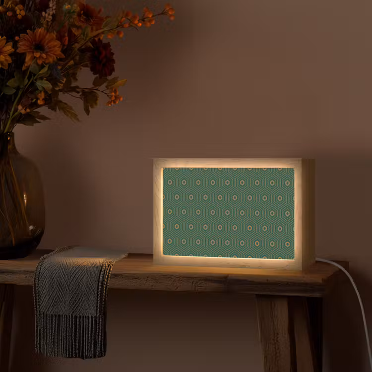 Donkergroen - Modern - Patroon - Goud Light Box met kabel (Tafellamp) klein 924 -sfeer4