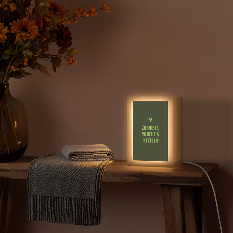 Donkergroen - Quote - Zon - Zomer Light Box met kabel (Tafellamp) klein -sfeer4