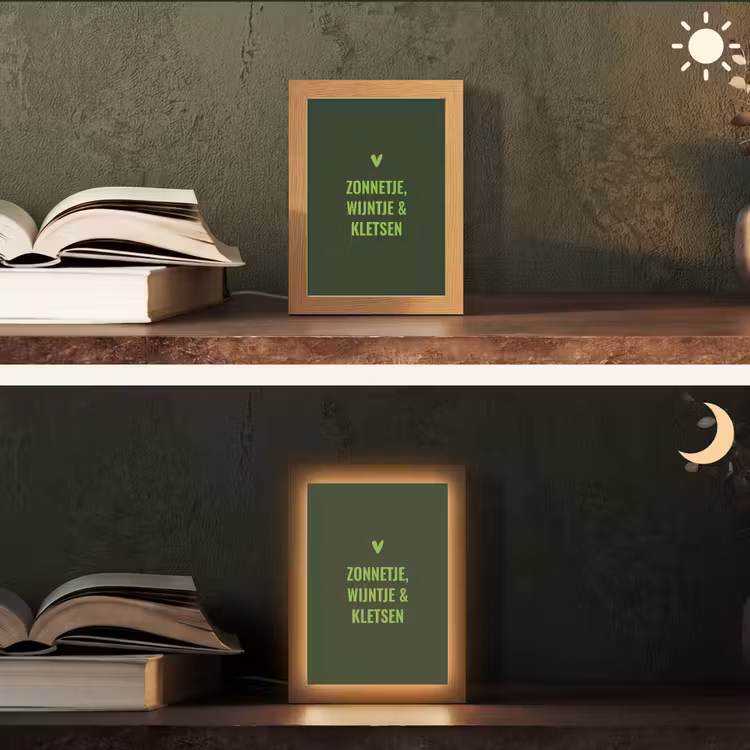 Donkergroen - Quote - Zon - Zomer Light Box met kabel (Tafellamp) klein -sfeer3