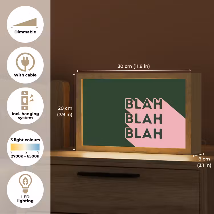Donkergroen - Tekst - Schaduw - Grafisch Light Box met kabel (Tafellamp) klein -USP_EN