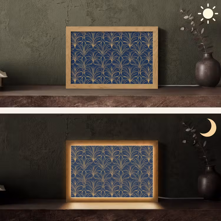 Deco - Waaier - Blauw Light Box met kabel (Tafellamp) klein 924 -sfeer3