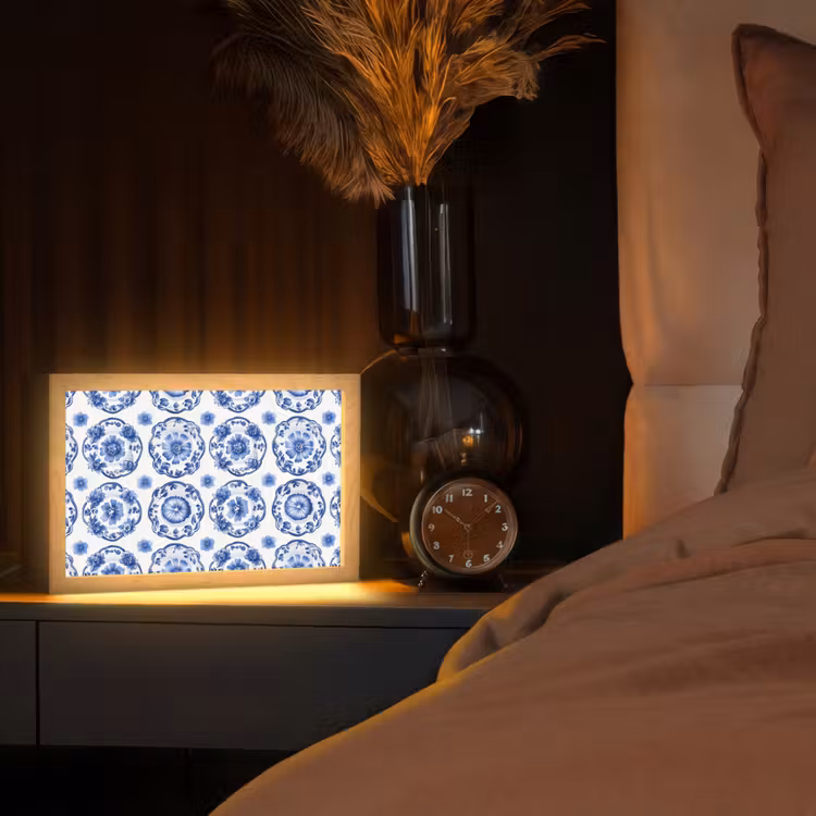 Sierborden - Bloemen - Blauw Light Box met kabel (Tafellamp) klein 924 -sfeer1