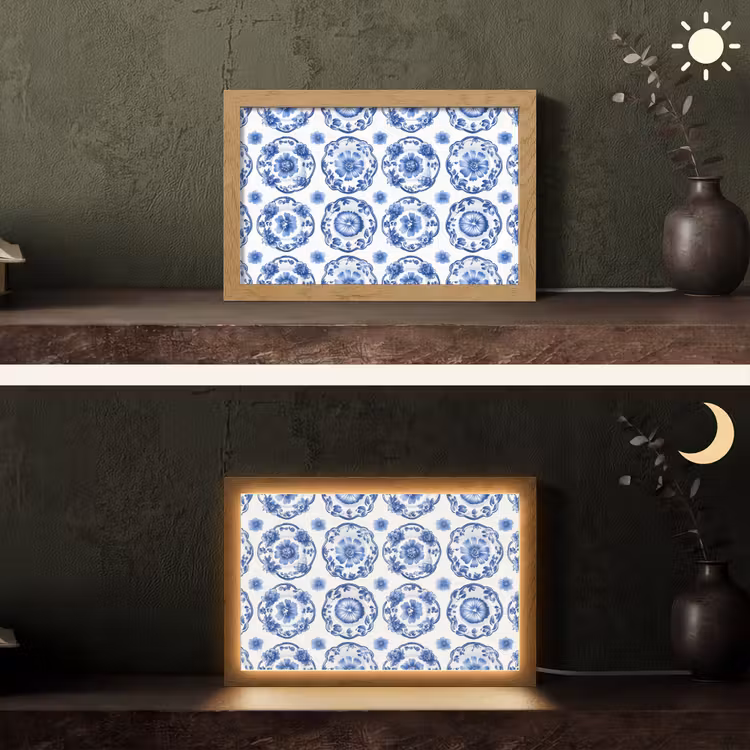 Sierborden - Bloemen - Blauw Light Box met kabel (Tafellamp) klein 924 -sfeer3