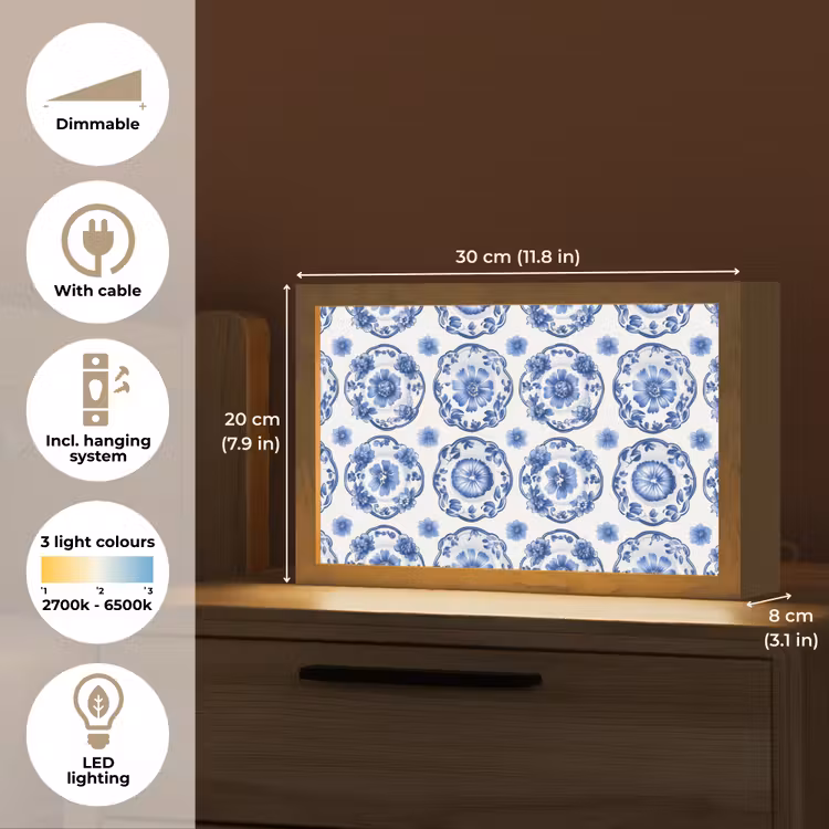 Sierborden - Bloemen - Blauw Light Box met kabel (Tafellamp) klein 924 -USP_EN