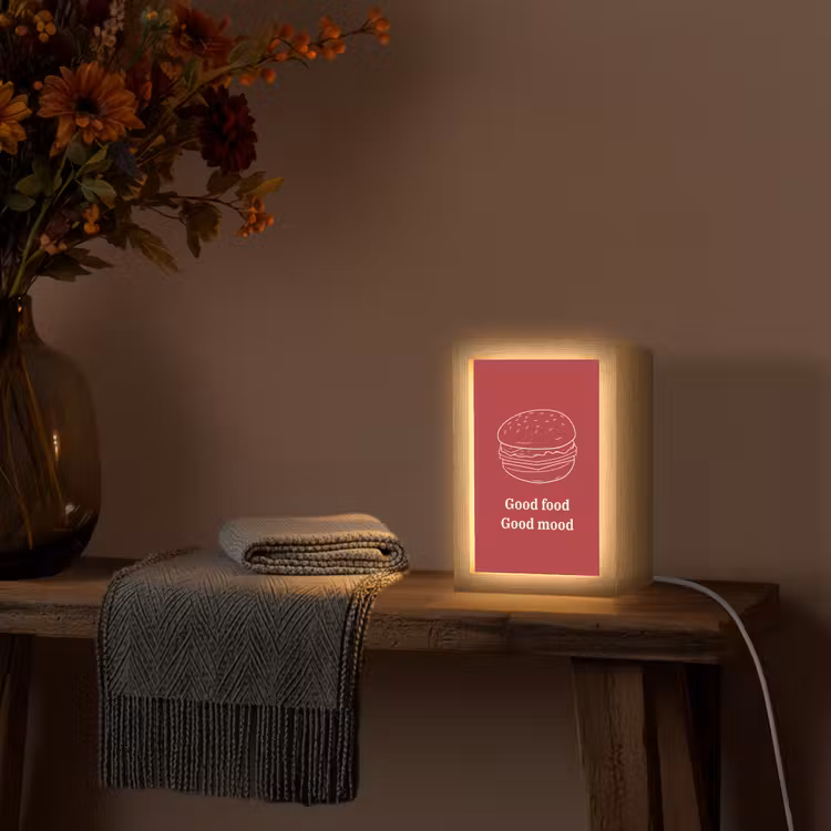 Dieprood - Lijntekening - Tekst - Hamburger Light Box met kabel (Tafellamp) klein -sfeer4