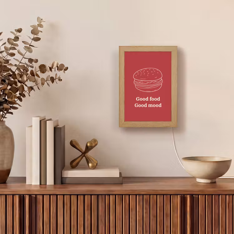 Dieprood - Lijntekening - Tekst - Hamburger Light Box met kabel (Tafellamp) klein -sfeer2