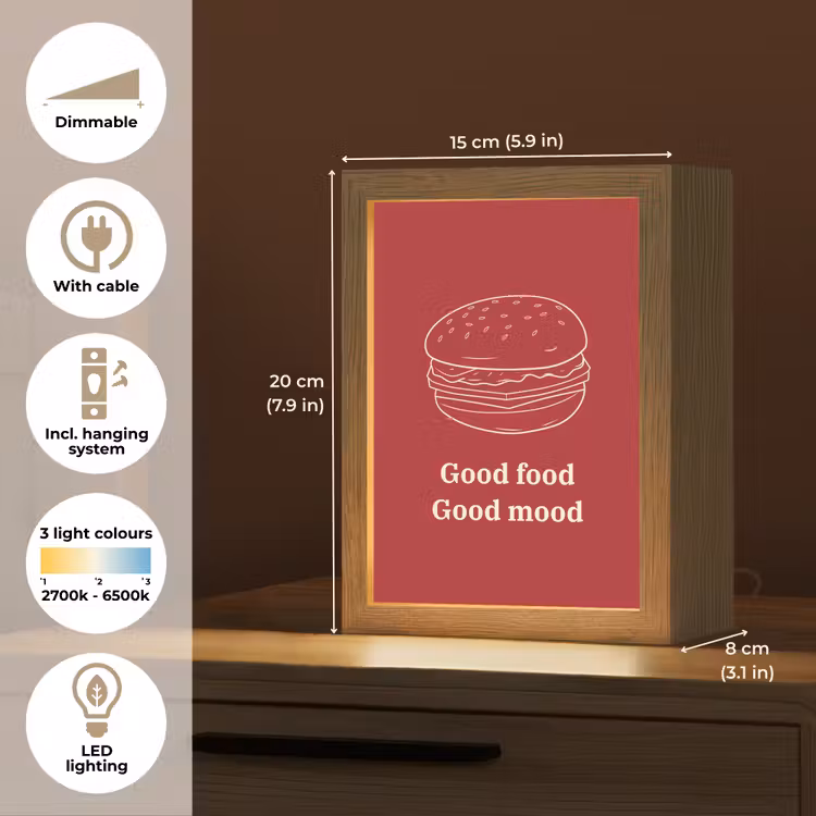 Dieprood - Lijntekening - Tekst - Hamburger Light Box met kabel (Tafellamp) klein -USP_EN