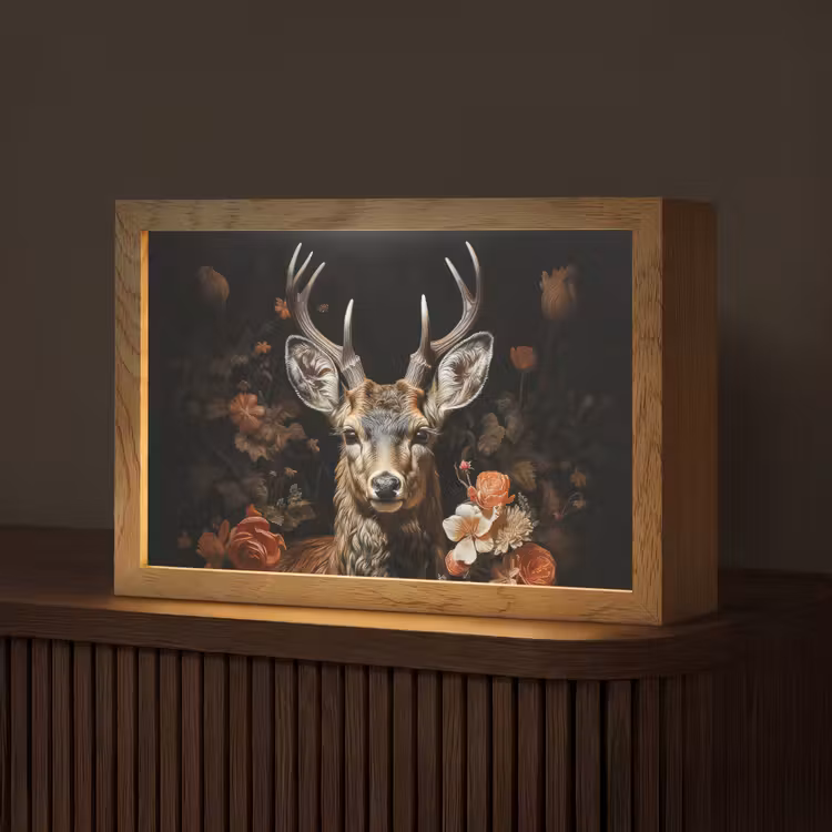 Hert - Dier - Bloemen - Natuur - Botanisch Light Box met kabel (Tafellamp) klein -z3d_website