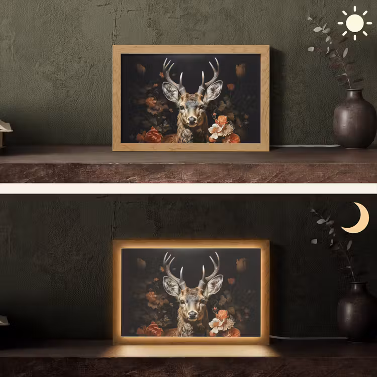 Hert - Dier - Bloemen - Natuur - Botanisch Light Box met kabel (Tafellamp) klein -sfeer3